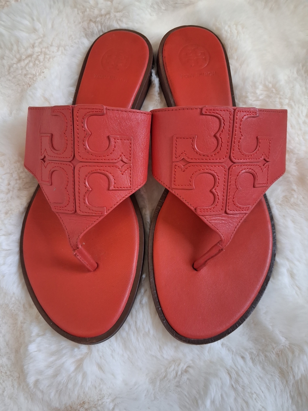 Like New Tory Burch Jamie Full Logo Leather Sandal